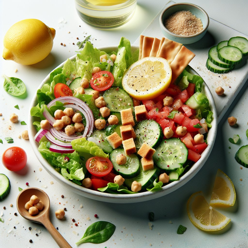 Refreshing Lemony Chopped Salad with Homemade Pita Croutons